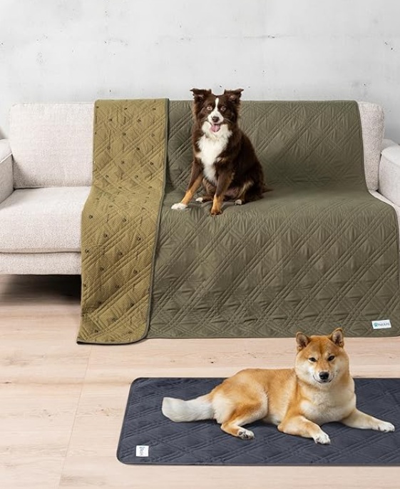 Waterproof furniture protector blanket covering a couch to help protect leather couches from pets, scratches, pet hair, spills, and everyday wear.

이 ALT는
